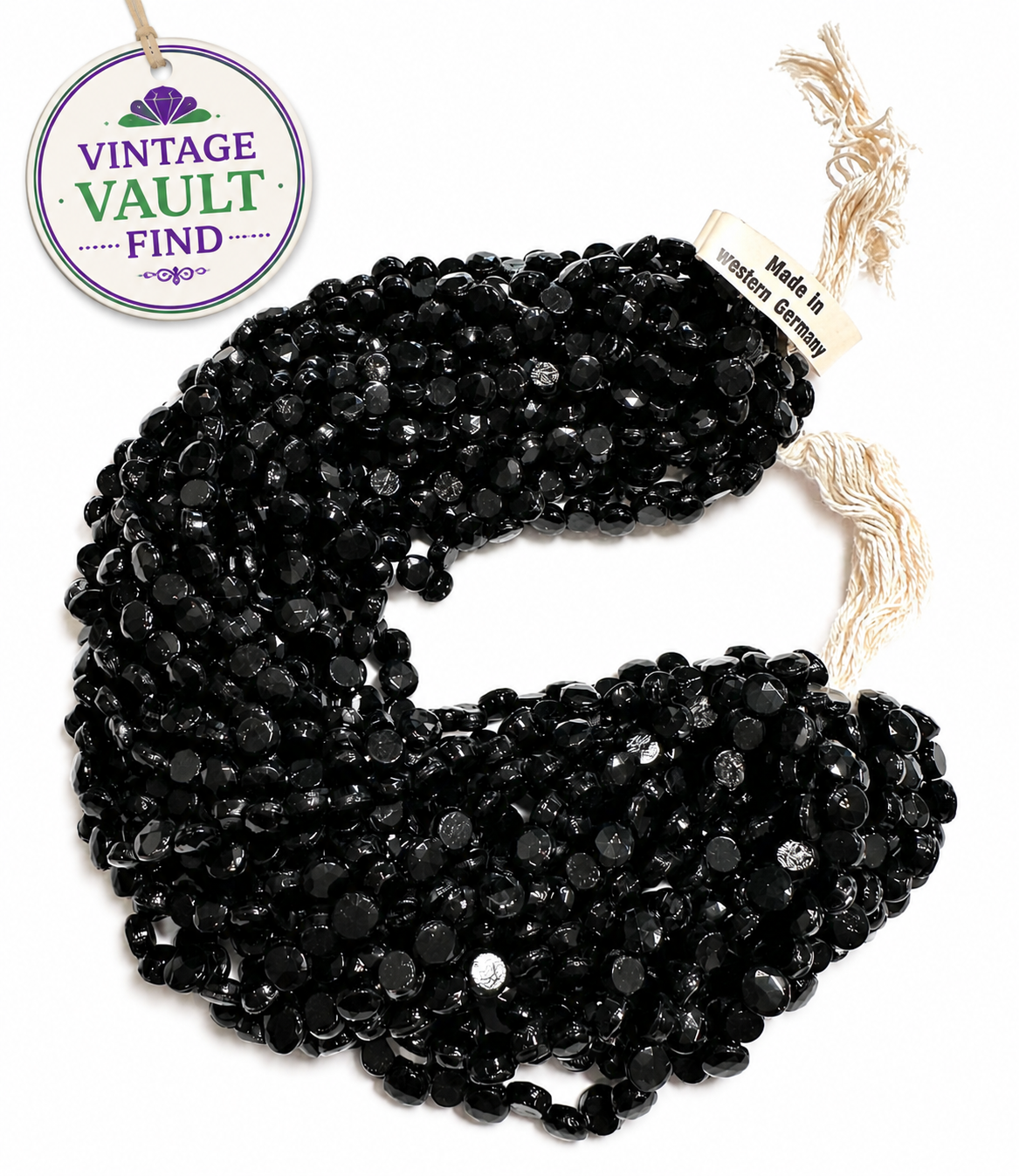 Vintage Western Germany Jet Black Glass Nailhead Beads 5mm Original Hank #VB111