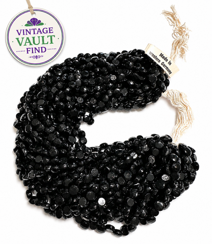 Vintage Western Germany Jet Black Glass Nailhead Beads 5mm Original Hank #VB111