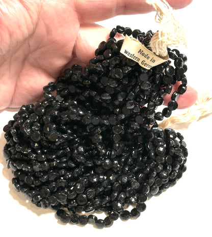 Vintage Western Germany Jet Black Glass Nailhead Beads 5mm Original Hank #VB111