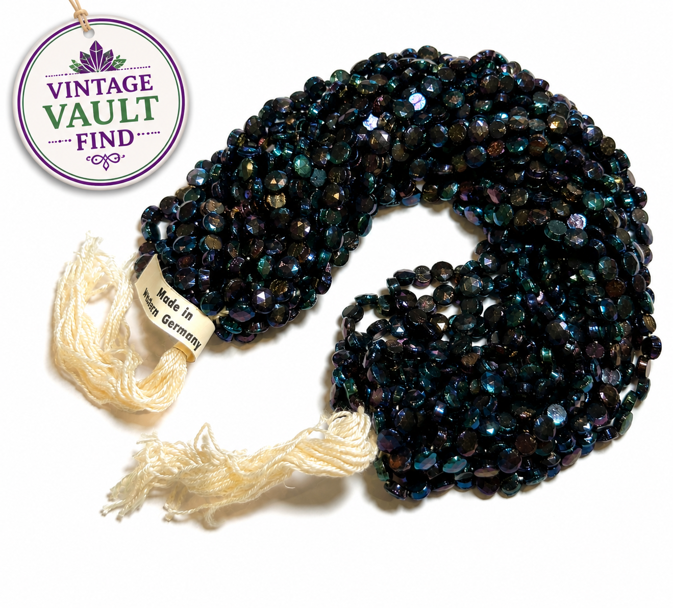 Vintage Peacock Iris Nailhead Beads 5mm Original Western Germany Hank #VB109