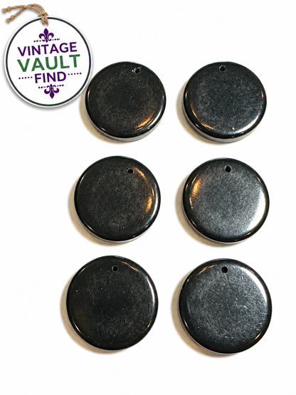 Vintage Vault Black Bakelite Disc Dangle Beads Hand Drilled 25mm #BAKE827