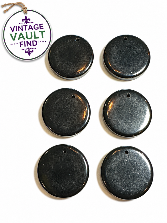Vintage Vault Black Bakelite Disc Dangle Beads Hand Drilled 25mm #BAKE827
