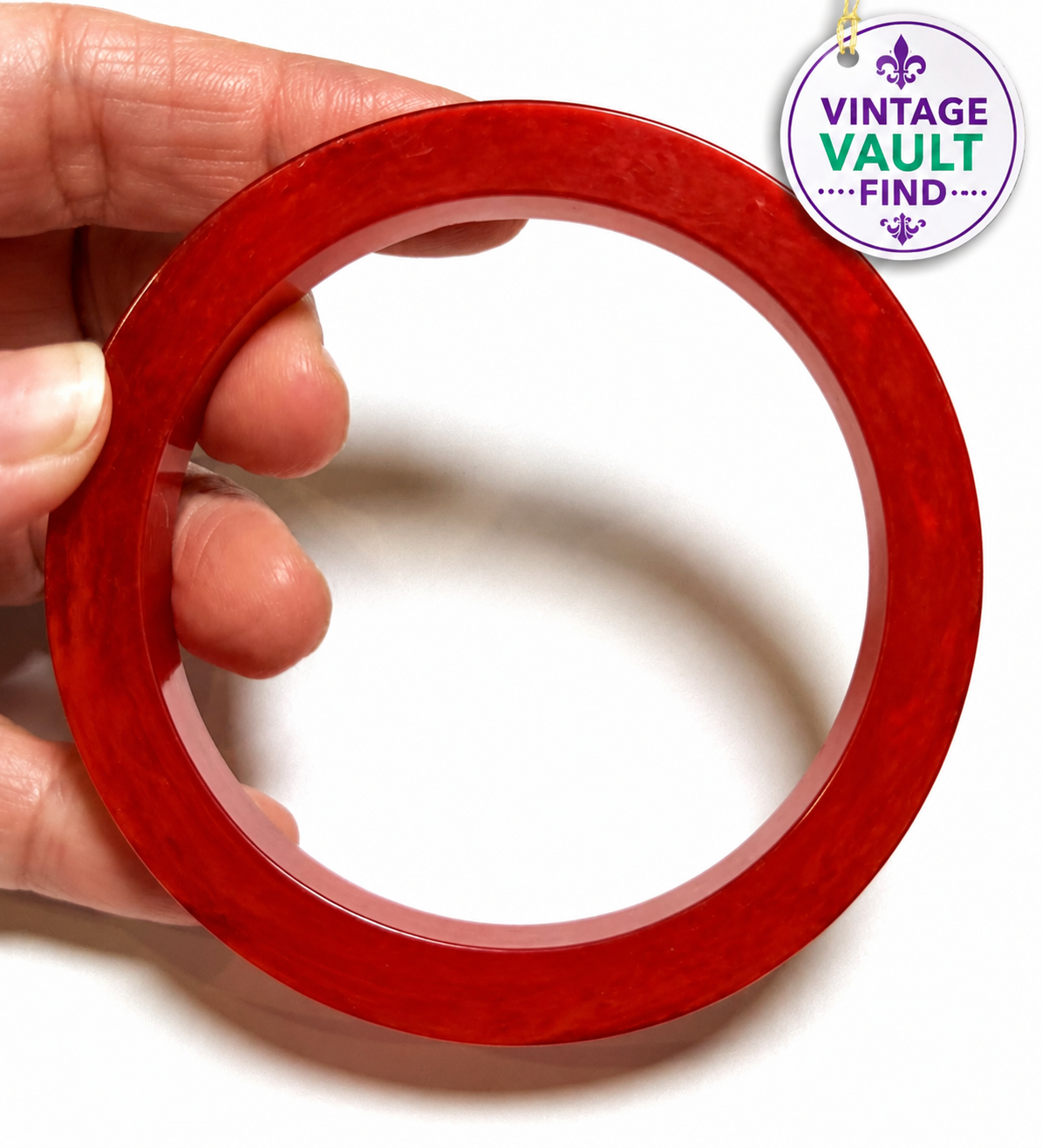 Vintage Cherry Red Translucent Bakelite Bangle Bracelet BAKE825