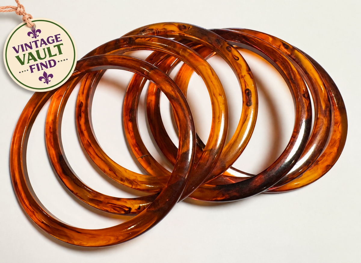 Vintage Tortoise Bakelite Bangle Bracelet Amber Brown #BAKE8019