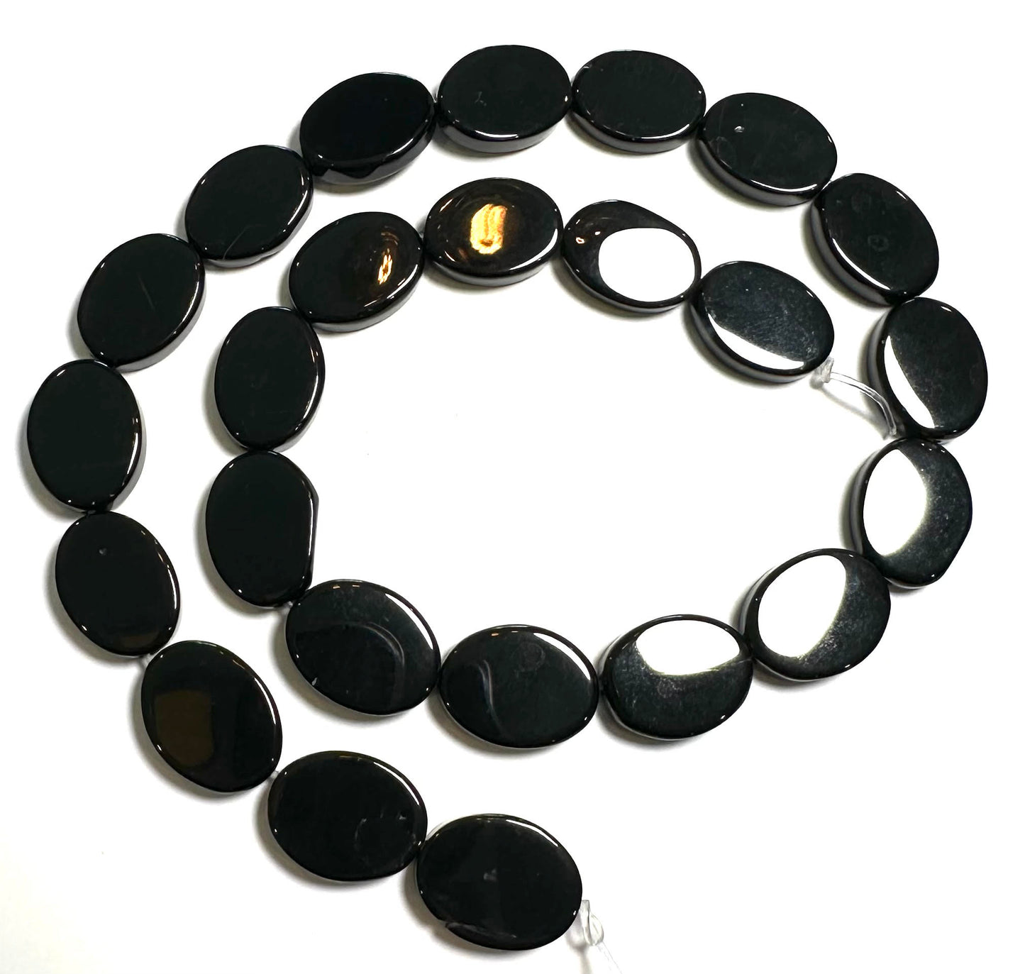 Black Onyx Flat Oval Beads – 11x14mm – Item #16334