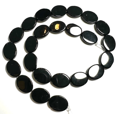 Black Onyx Flat Oval Beads – 11x14mm – Item #16334