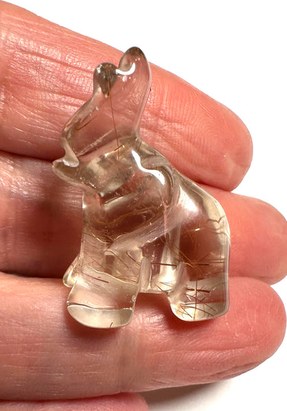 Golden Rutile Quartz Elephant Crystal Pocket Buddy — NC7737