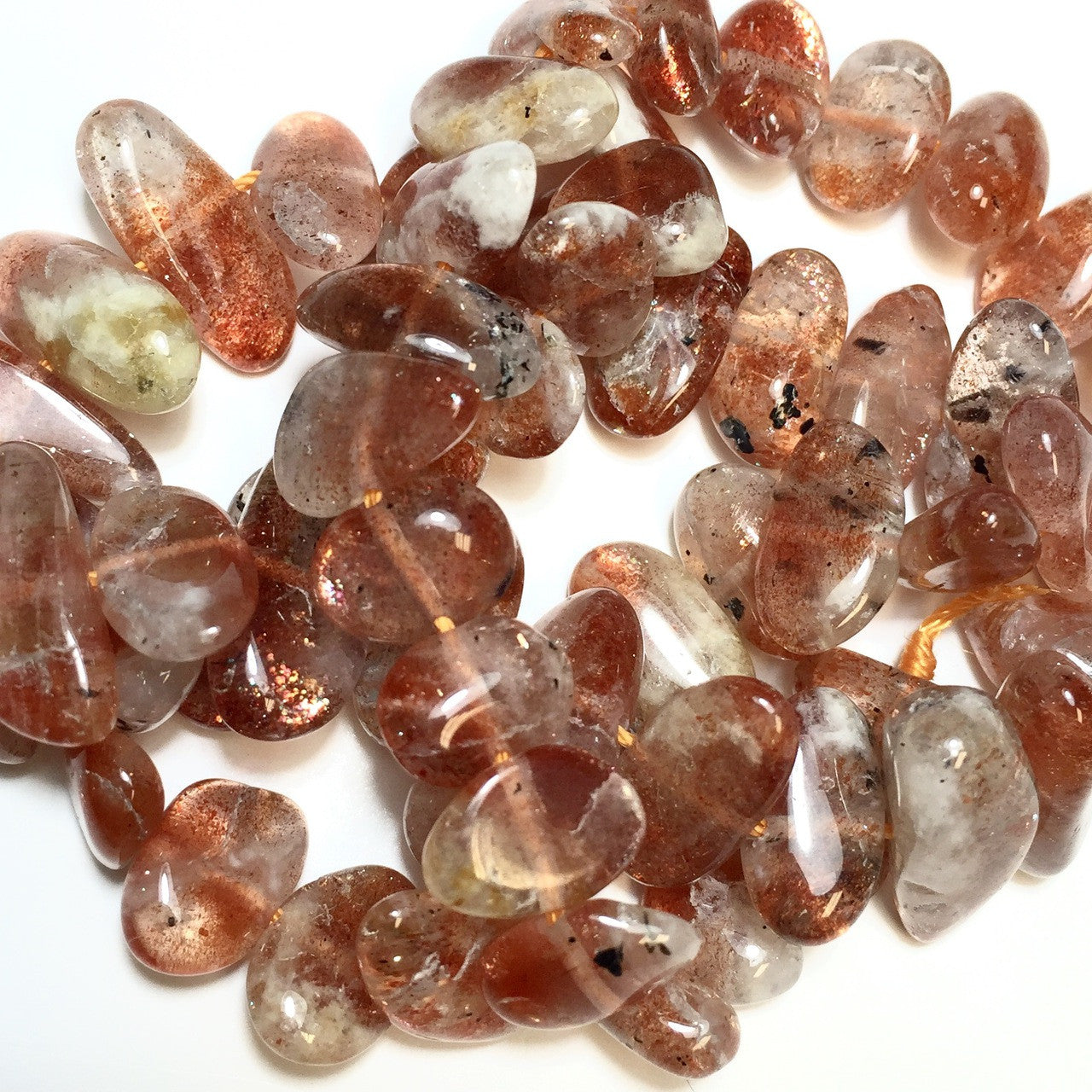 Orange Sunstone Flat Tumbled Nugget Beads