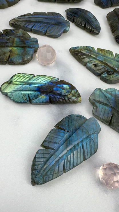 Flashy Labradorite Feather- 1.75" x 0.9"- NC7697
