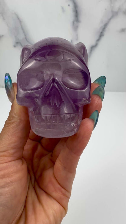 Master Carved Amethyst Angel Skull #222 - 2 x 3 x 2" NC7642