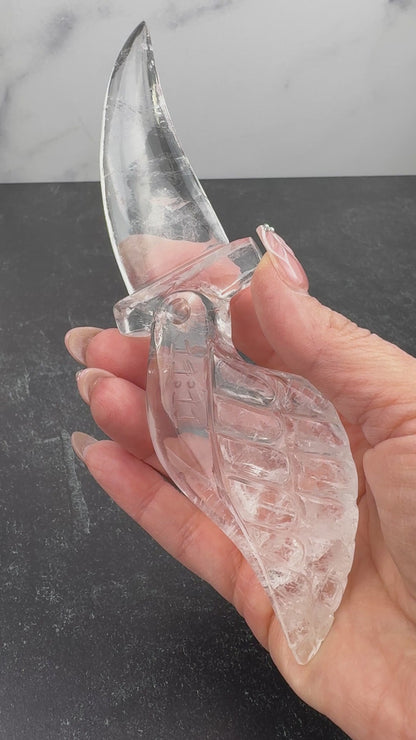 Master Carved Himalayan Quartz Angel #11:11 Cord Cutting Knife 6 x 1 3/4 x 1/2" NC7688