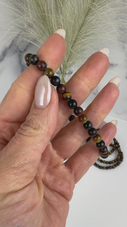 Multi Color Tiger Eye Mala Bracelet 6mm