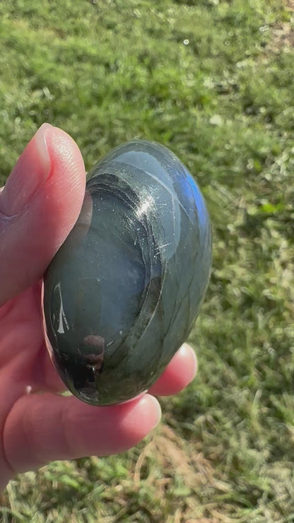 Blue Labradorite Palm Stone with Silver Flash & Unique Zoning #NC7984