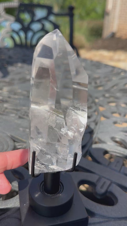 Partially Polished Lemurian Quartz Crystal Statement Piece with Rainbow and Spinning Stand #NC7949