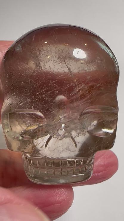 Golden Rutilated Quartz Magical Child Skull Master Carved by Leandro De Souza 1 5/8" x 1 3/4" x 2 1/4" Tall #NC7942
