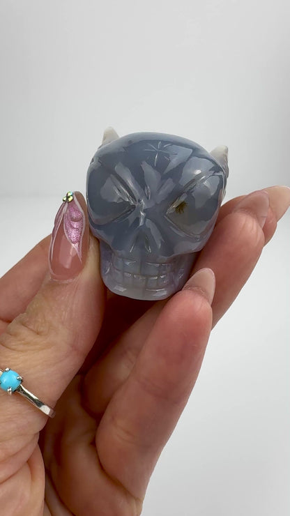 Master Carved Agate Cosmic Angel Skull #222 1 1/4 x 1 1/2" NC7673