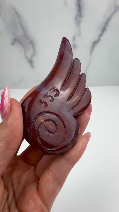 Master Carved Petrified Wood Angel Wing #333 3 1/2 x 1 3/4" - NC7670