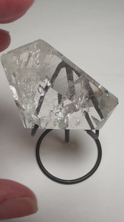 Lemurian Quartz Faceted Crystal with Rainbows and Water Veils from Brazil 2.5" x 2 1/8" – NC7883
