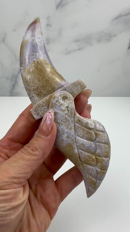 Master Carved Sea Jasper Angel #555 Cord Cutting Knife 6 x 2 x 3/4" NC7692