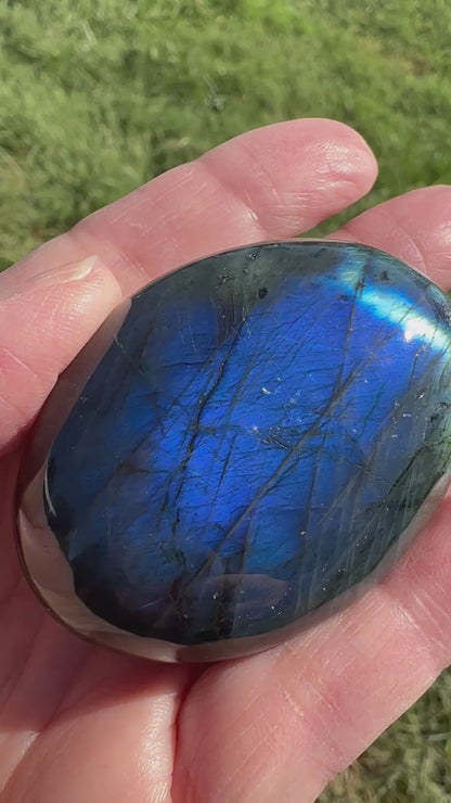 Blue Labradorite Palm Stone with Stardust Silver Flash #NC7986