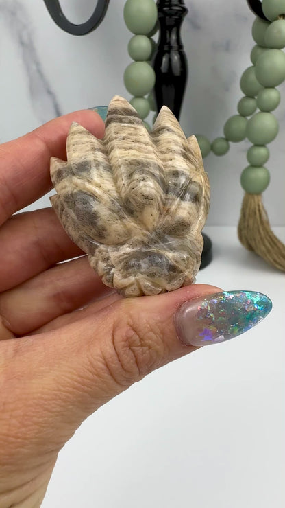 Master Carved Peach Moonstone Angel #444 Dragon Skull 2 x 2 1/4 x 3/4" NC7707