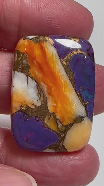 Spiny Oyster and Purple Turquoise Rectangle Cabochon 21x29mm #CAB7936