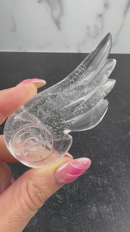 Master Carved Himalayan Quartz Angel Wing #111 3 1/4 x 1 1/2" - NC7663