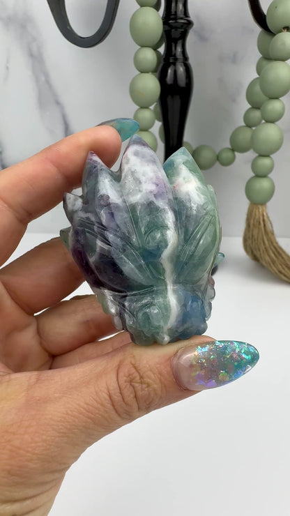 Master Carved Fluorite Angel #11:11 Dragon Skull 2 x 2 1/4 x 1" NC7709