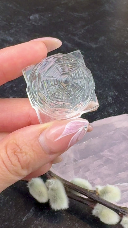Himalayan Quartz Sri Yantra- 0.9"x 1.15"-NC7695
