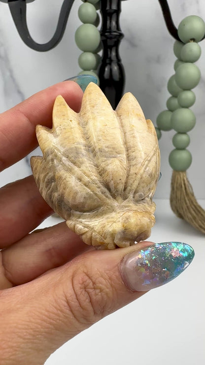 Master Carved Peach Moonstone Angel #666 Dragon Skull 2 x 2 1/4 x 3/4" NC7706