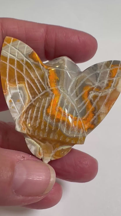 Hand Carved Orange Bumblebee Jasper Bee Figurine 2⅛ x 2 Inches #NC7696