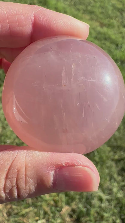 Natural Star Rose Quartz Palm Stone with Rainbow Inclusion NC7989