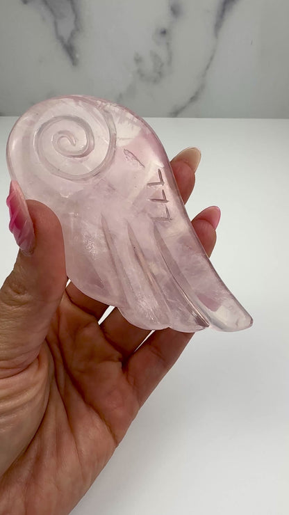 Master Carved Rose Quartz Angel Wing #777 4 x 2" - NC7665
