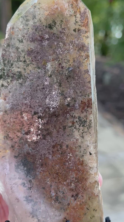 Garden Quartz Lodolite Statement Piece with Rainbow and Stand #NC7946