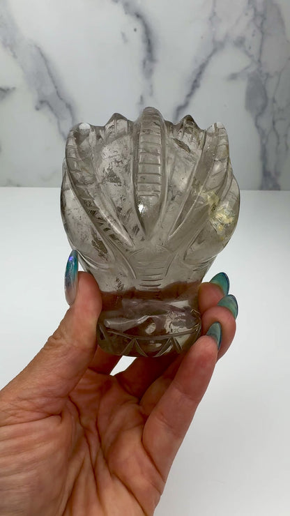 Master Carved Smokey Quartz Angel #888 Dragon Skull 2 3/24x 3 3/4 x 1 1/2" - NC7651