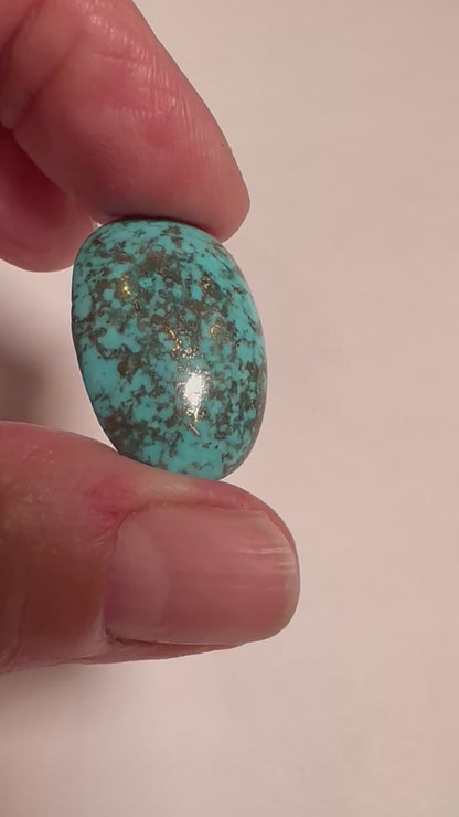 Rare Natural Persian Turquoise Oval Cabochon with Pyrite Matrix – 40 Carats - # SP7833