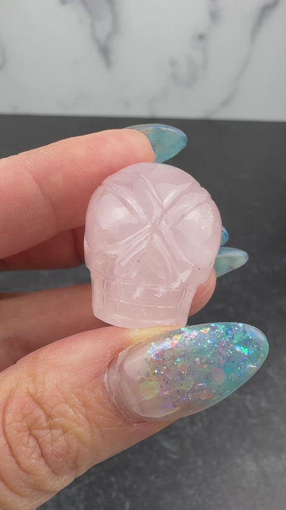 Master Carved Rose Quartz Cosmic Angel Skull #222 22 x 27x 26mm NC7719