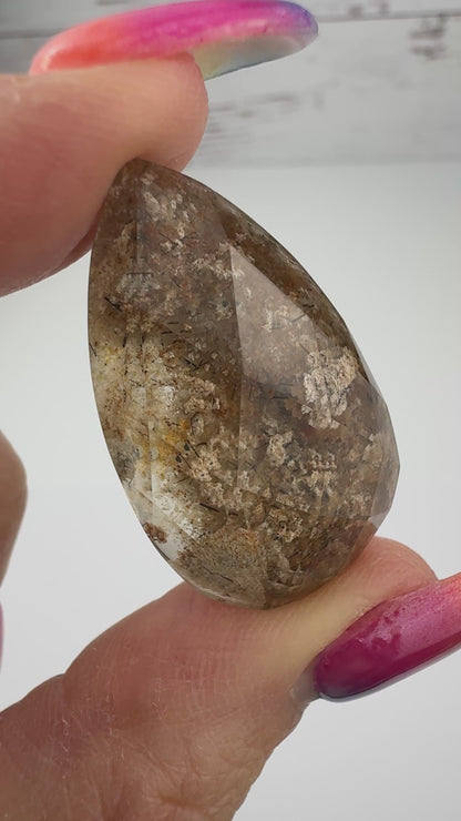Faceted High quality Lodolite Teardrop Cabochon 20 x 33 x 10 CAB7675