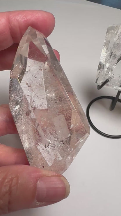 Lemurian Quartz Crystal with Fine Pink Rutile, Water Veils & Rainbow – NC7882