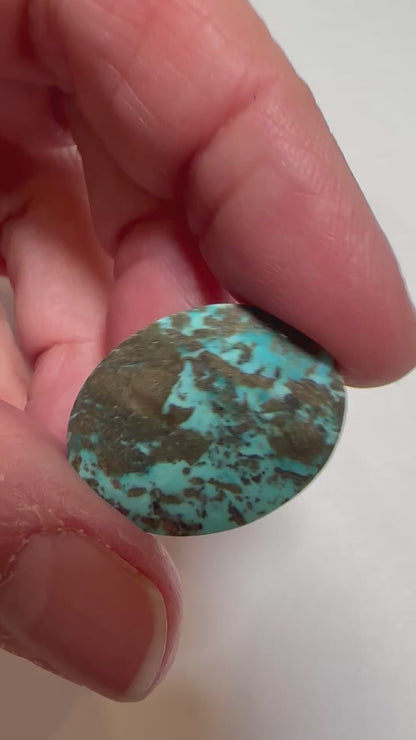 Natural Iranian Turquoise Cabochon with Pyrite 19 x 25 mm #CAB7931