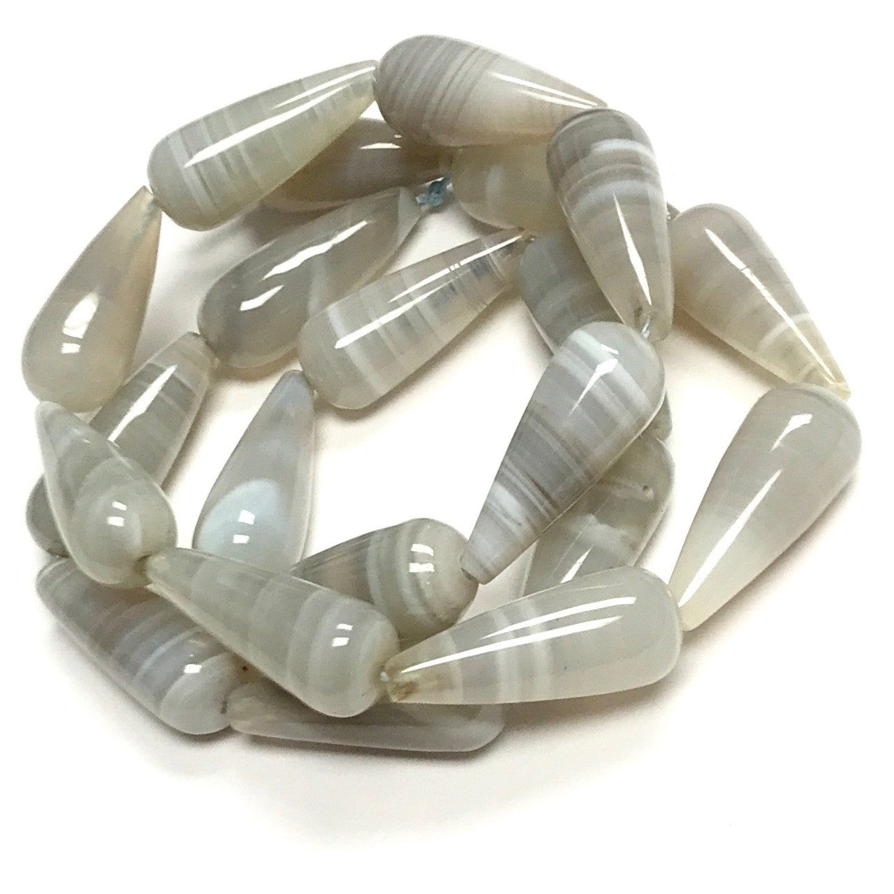 Polished Grey Banded Agate Teardrop Beads