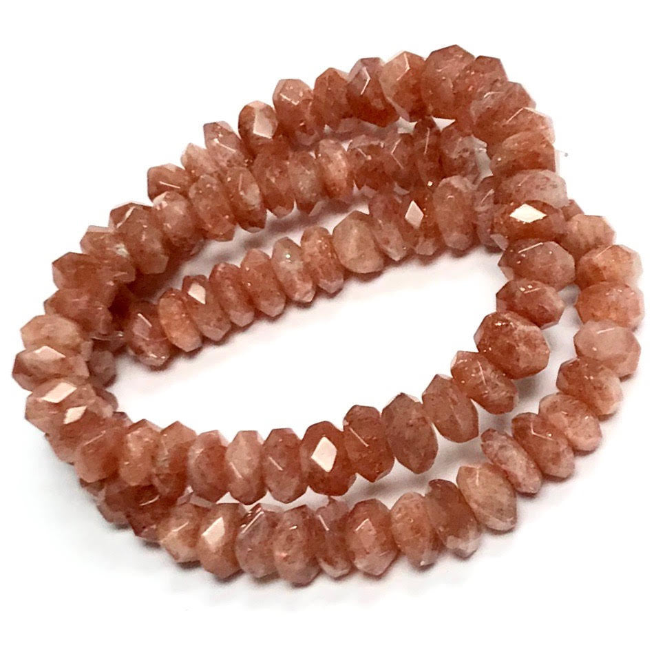 RARE Faceted Rough Cut Sunstone Rondell Beads