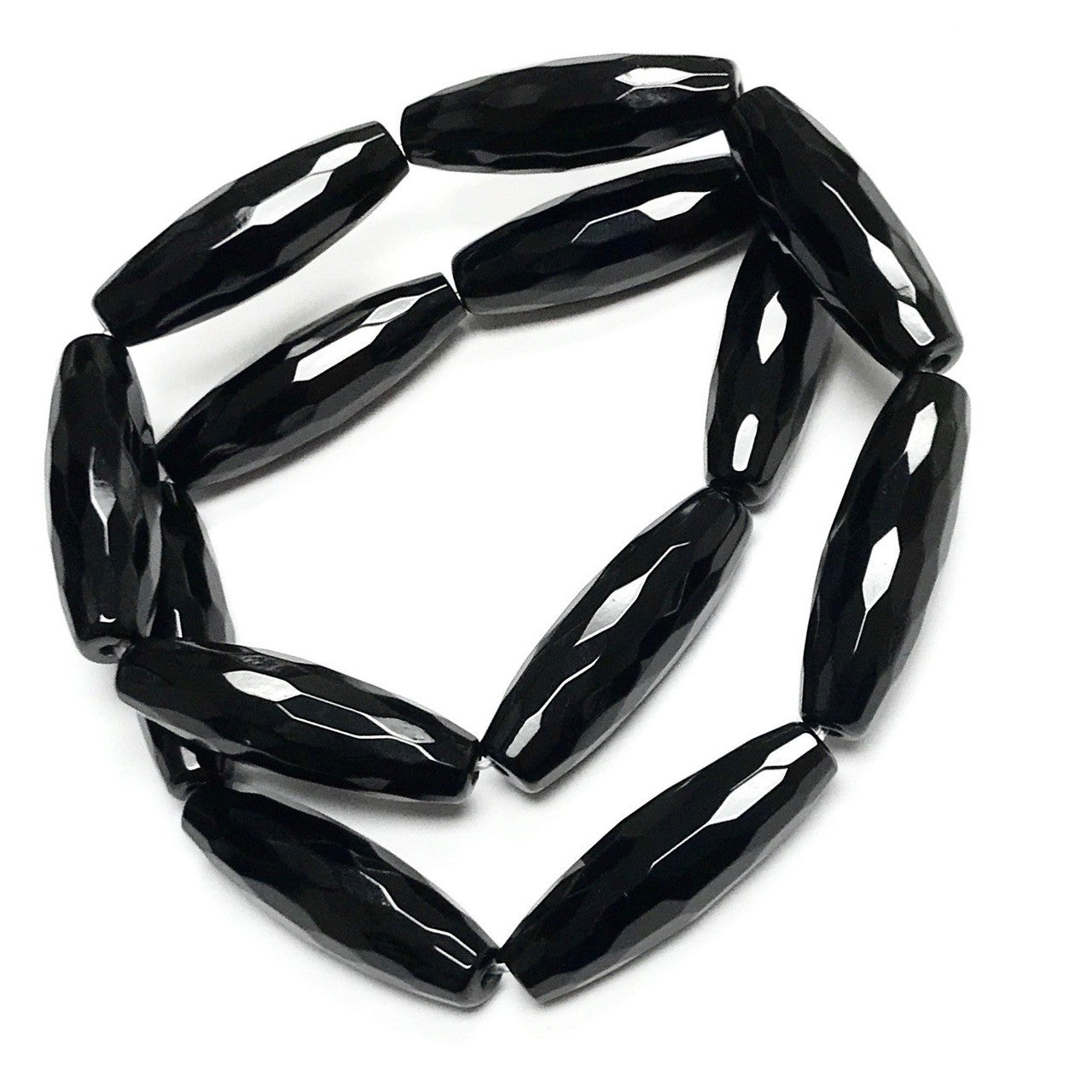 Black Onyx Faceted Rice Beads