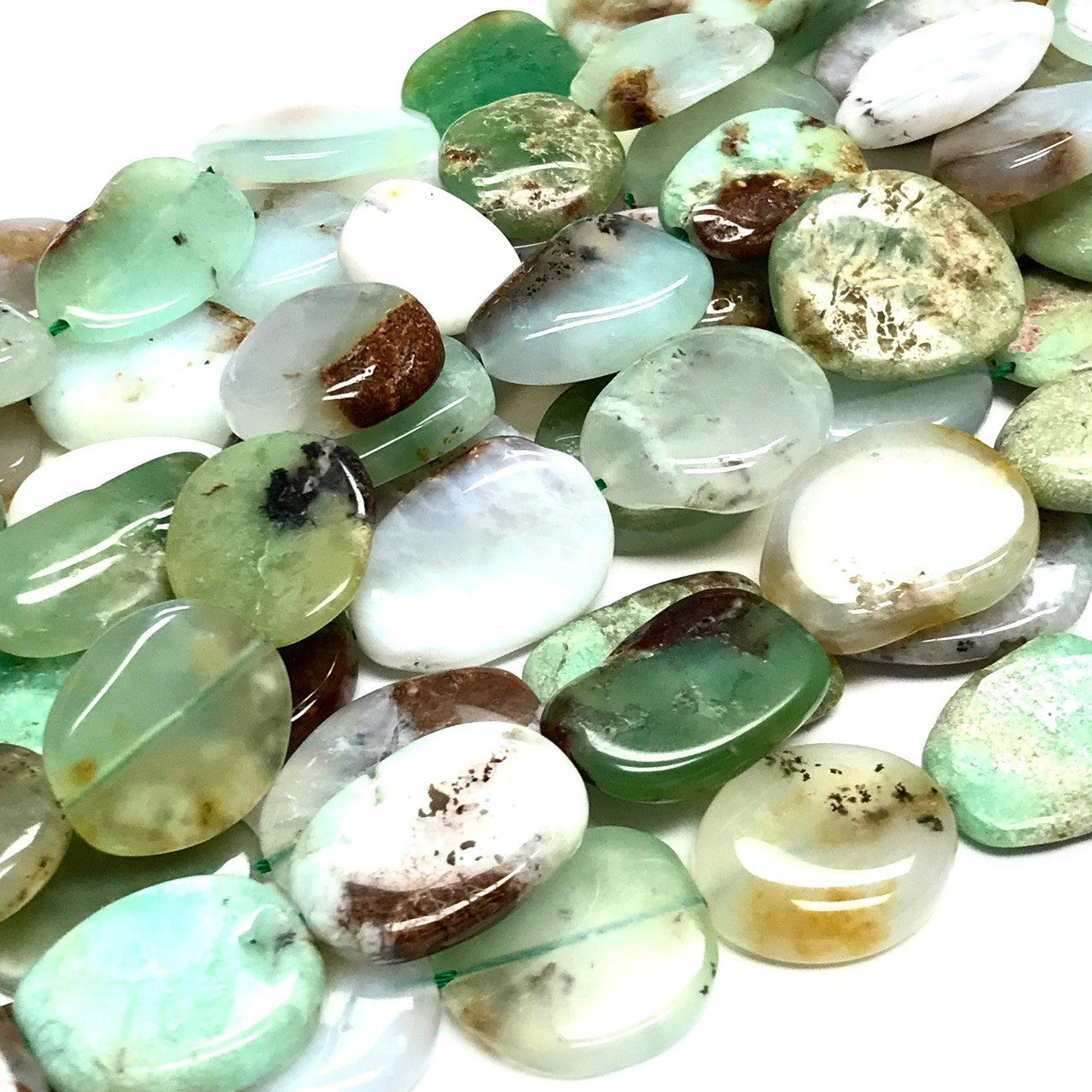 Chrysoprase Polished Free Form Flat Oval Beads