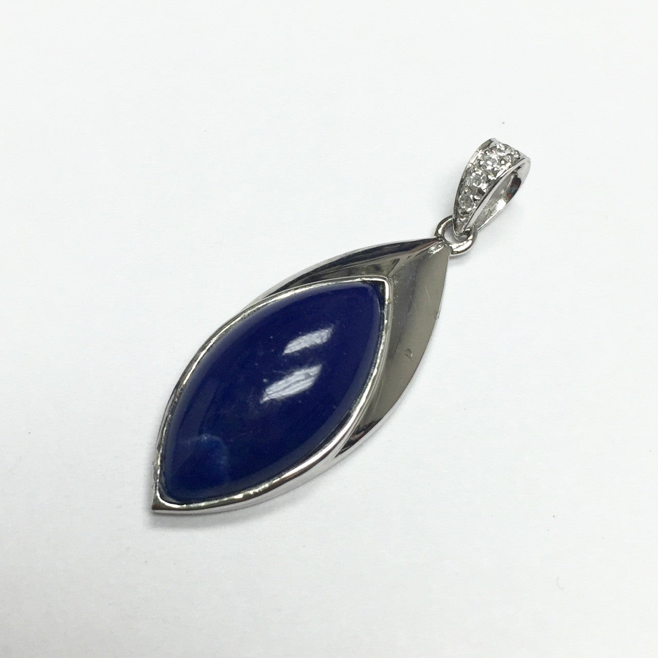 Lapis with CZ and Sterling Silver Pendant 30 x 12mm